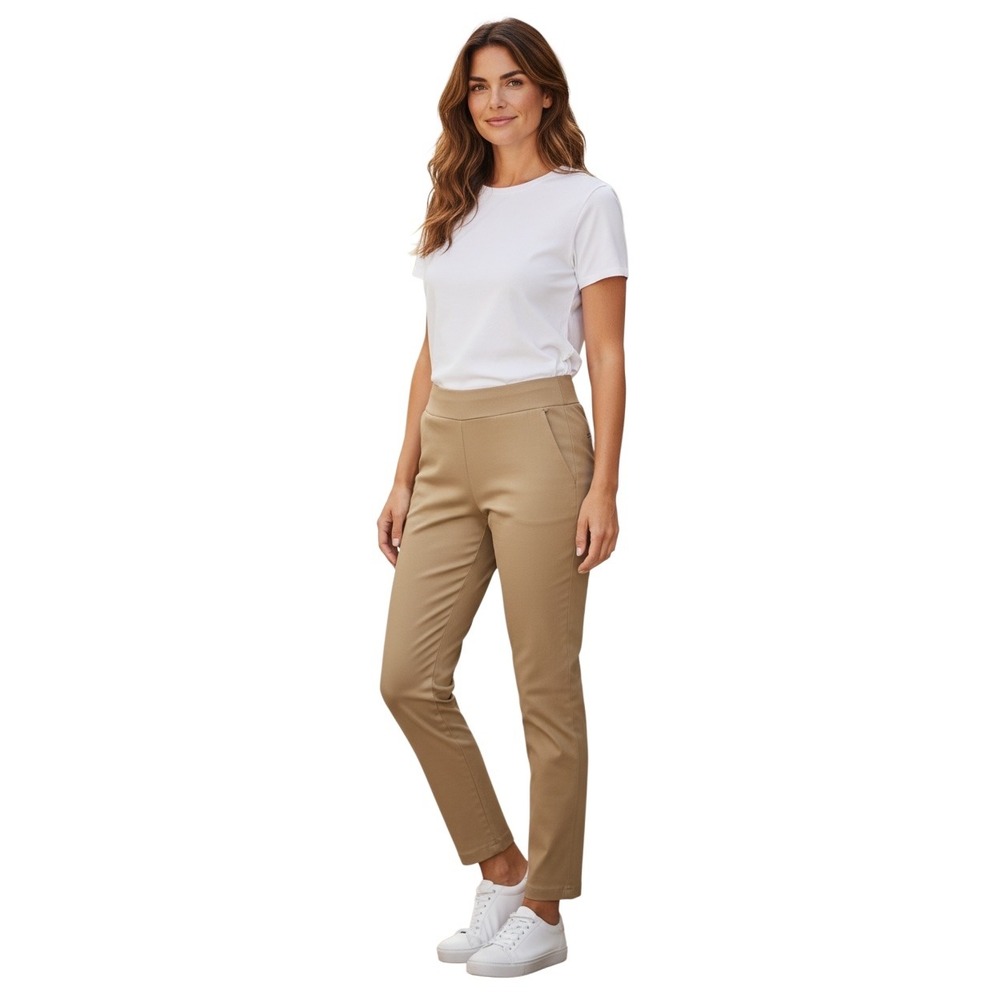 Theory Womens Tan Khaki Pull On Elastic Waist Slim Straight Leg Pants Size 8